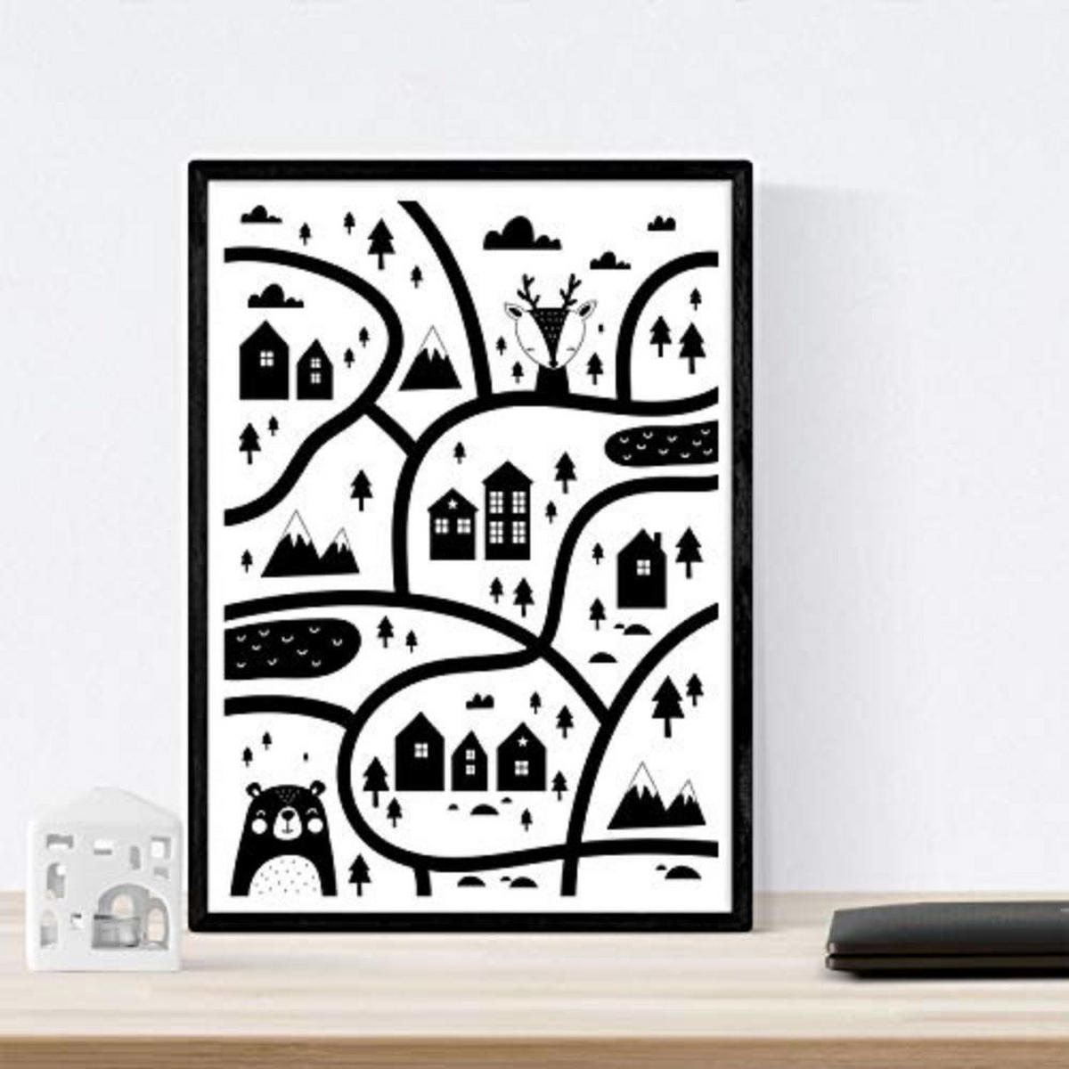 POSTER Set mit 4 „Stadt, Stadt, Wüste Kaktus und CloudHerzen“ Tiere A4 Rahmenlos - Klar, Papier (29.7/3cm) - Nacnic