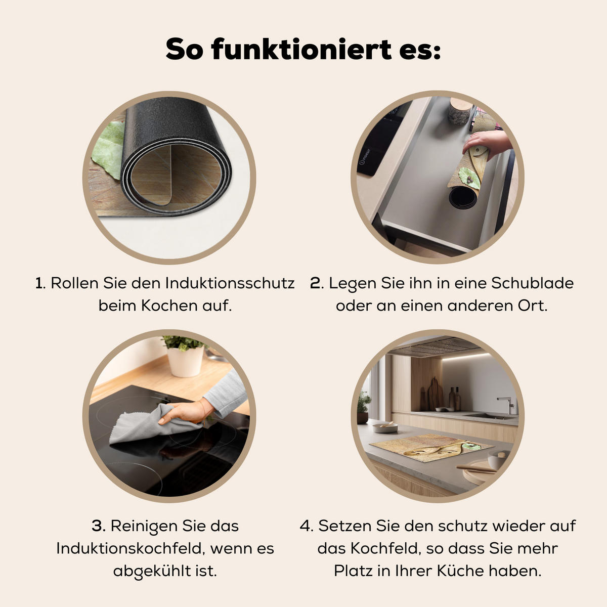 HERDABDECKPLATTE Holz - Löffel - Braun - Smiley 65x52 cm - Hellbraun, Kunststoff (65/52/0.2cm) - MuchoWow