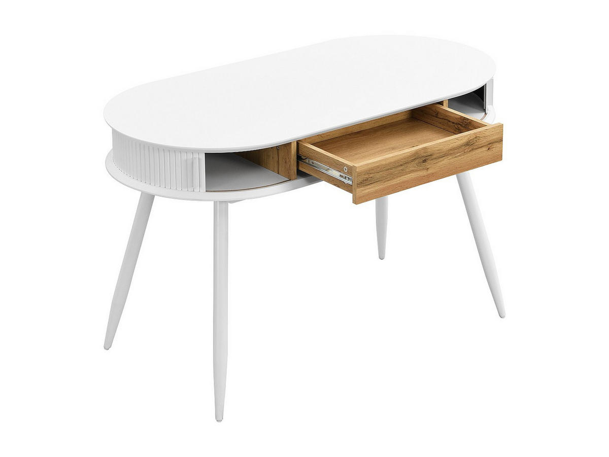 SCHREIBTISCH mit 1 Schublade & 2 Schiebetüren - Weiß & Holzfarben - VELURANI - Naturfarben, Holz (120/60/75cm) - Vente-Unique