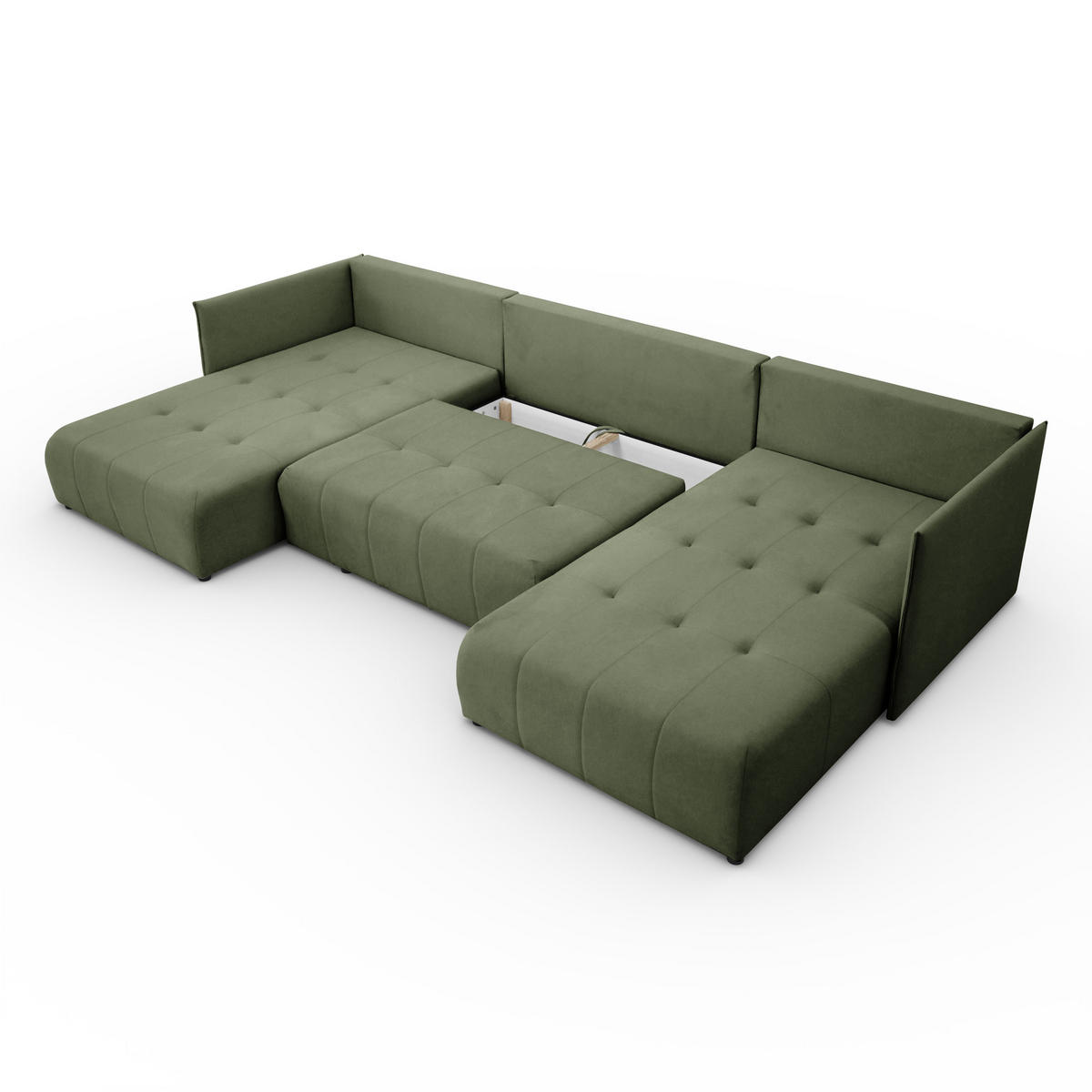 ECKSOFA Sofa U-Form Couch U form Hannover Stoff Castel Grün - Grün, Holz (348/188cm) - Kaiser Möbel