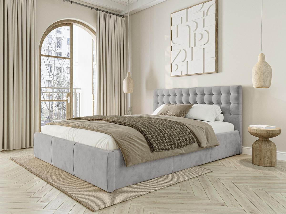 POLSTERBETT Lindos 180x200 cm, Hellgrau - Hellgrau, Textil (180/200cm) - Fedve