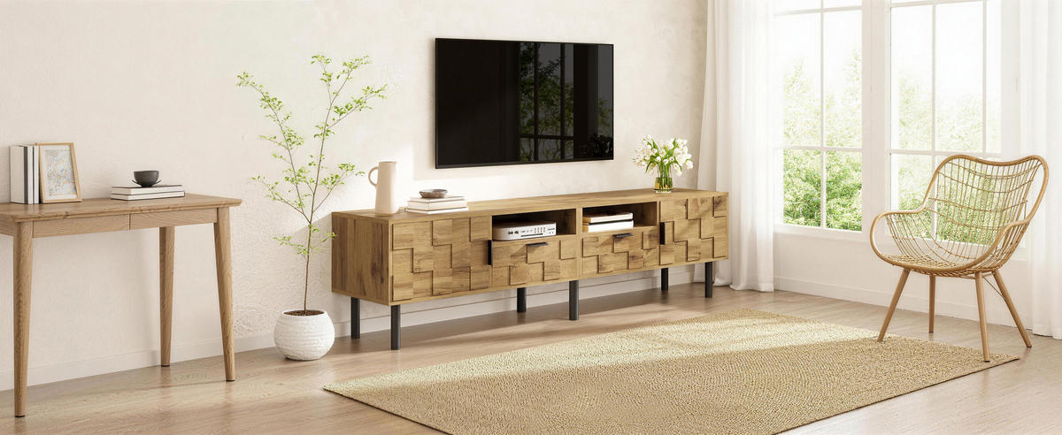 TV-LOWBOARD Mosaik 2 Türen 2 Schubladen - Naturfarben, Holzwerkstoff (160/42.5/35cm) - Fortuna Lai