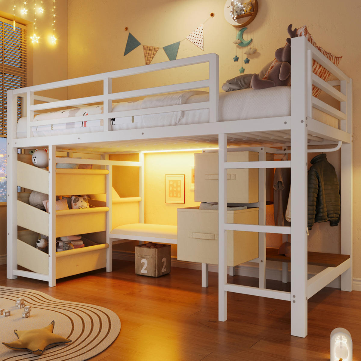HOCHBETT 90/200 cm aus Metall mit LED-Beleuchtung und Stauraum in Weiß - Weiß, Metall (90/200cm) - Flora Grace