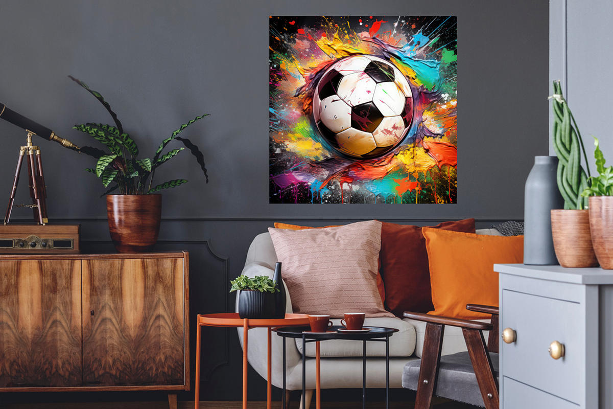 WANDTATTOO Fußball - Farbe - Farben - Schwarz - Weiß 50x50 cm - Weiß, Kunststoff (50/50/0.1cm) - MuchoWow