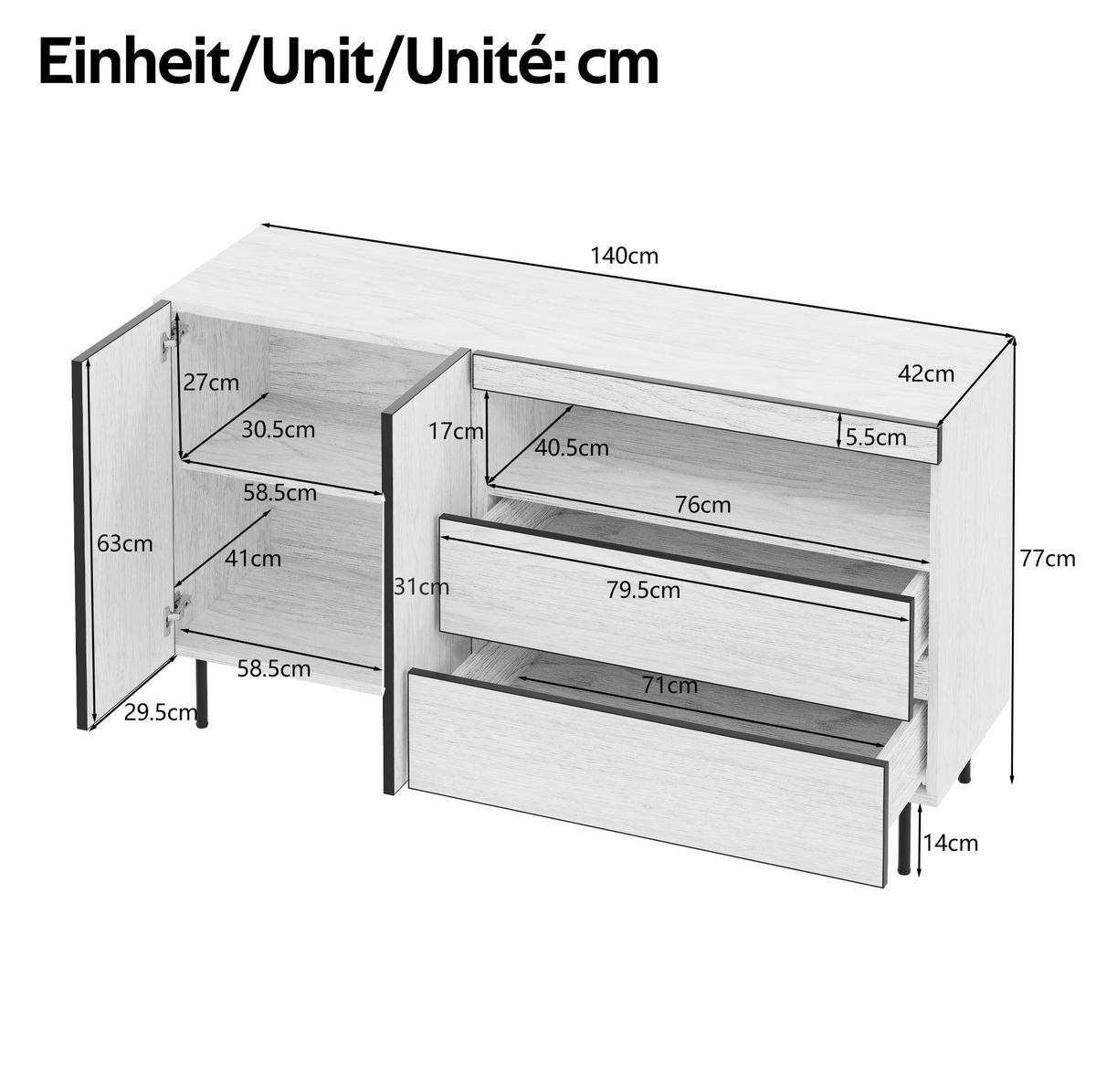 SIDEBOARD 140/42/77 cm Weiß aus Holzwerkstoff mit offenen Regalen - Weiß, Holzwerkstoff (42/77/140cm) - OKMYHOME