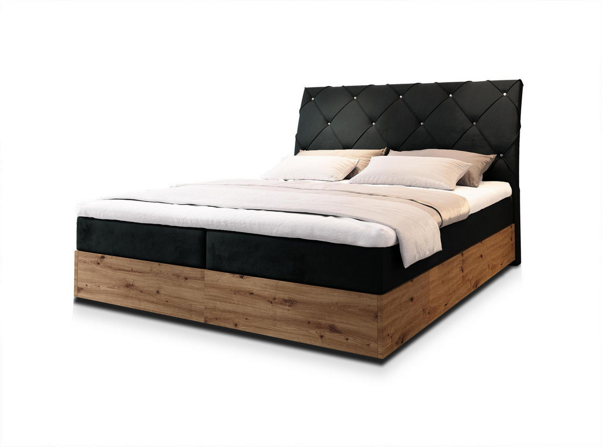 POSTEL BOXSPRING VELLANO 160x200 cm, s matrací a úložným prostorem, černá - černá, kompozitní dřevo/textil (160/200cm) - MASSENO