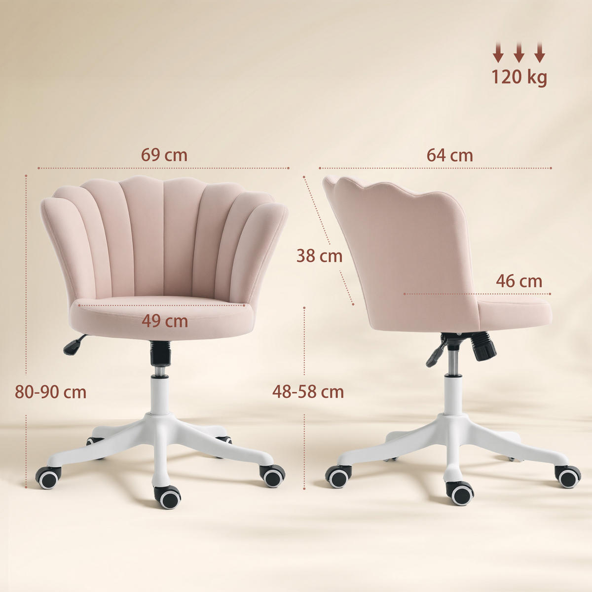 BÜROSTUHL Rosa 69.0/64.0/90.0 cm - Rosa, Textil (64/90/69cm)