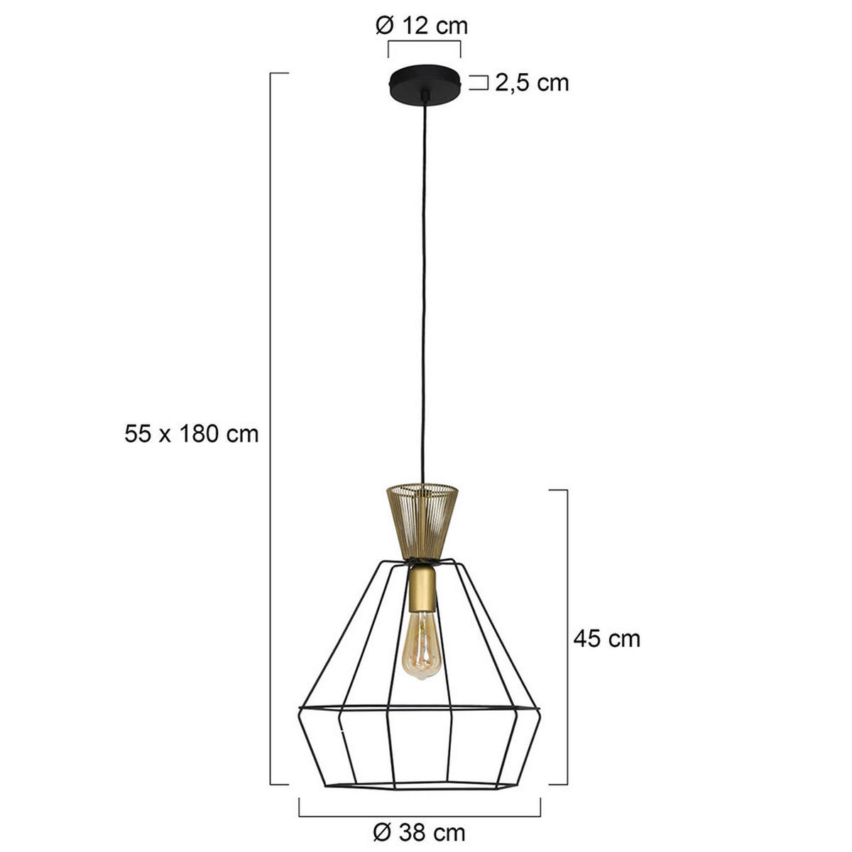 PENDELLEUCHTE Lillehammer Stahl Schwarz - Schwarz, Metall (38/38/55cm)