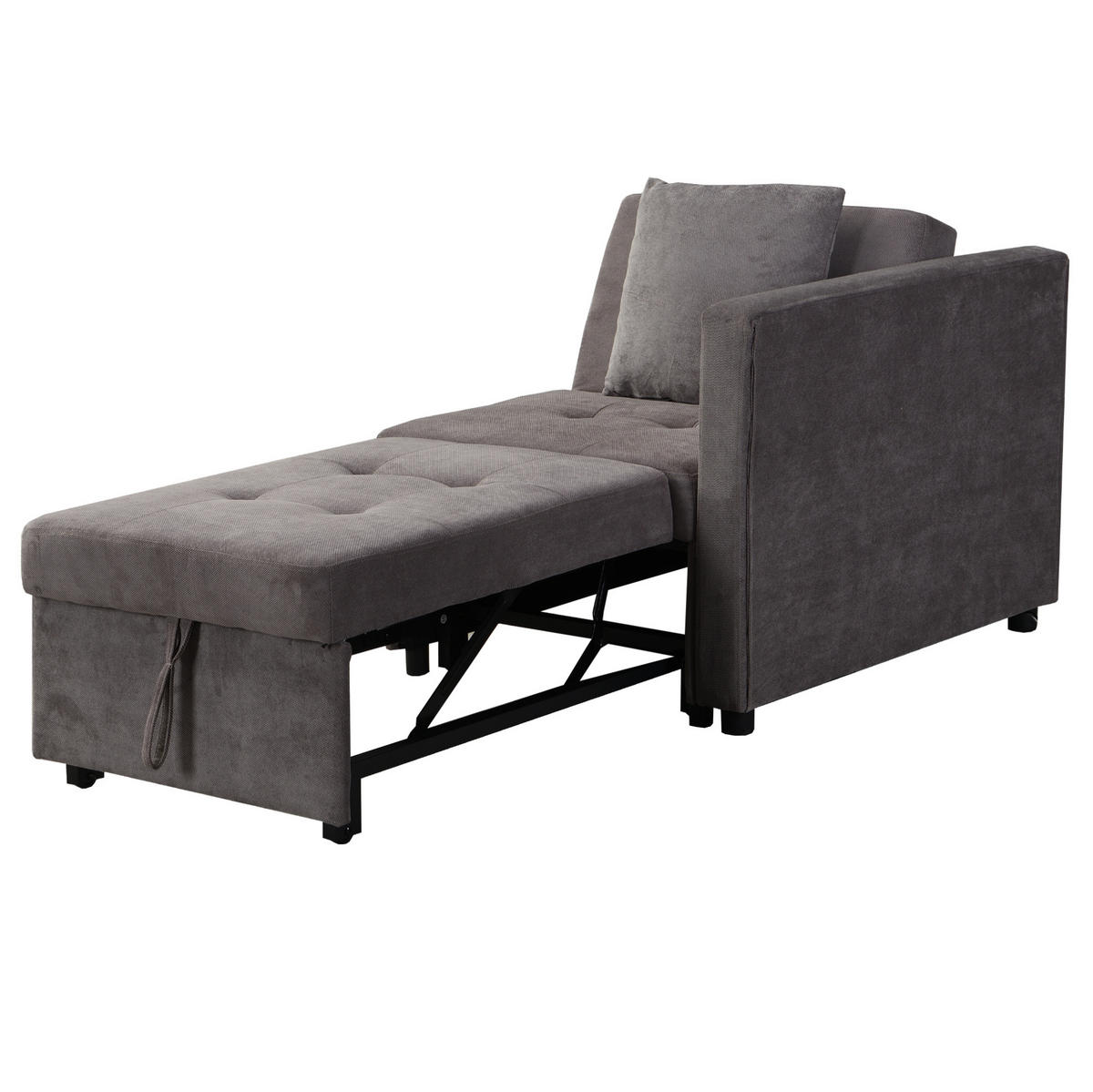 SCHLAFSOFA aus Leinen 177x68x65 cm Dunkelgrau 3-in-1 mit LED, USB-/Typ-C-Anschluss und verstellbarer Rückenlehne - Dunkelgrau, Leder (68/65/177cm) - Modfu