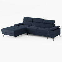 ECKSOFA VENTO Links Dunkelblau Velours Easy Clean L-Form Couch mit Schlaffunktion & Bettkasten - Schwarz/Dunkelblau, Holz (190/261cm) - Barchello