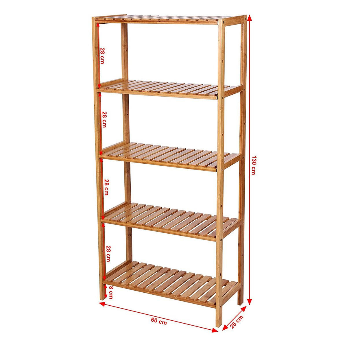 BAMBUSREGAL, mit 5 Höhenverstellbaren Regalebenen - L60 cm - Braun, Holz (26/130/60cm) - Calicosy