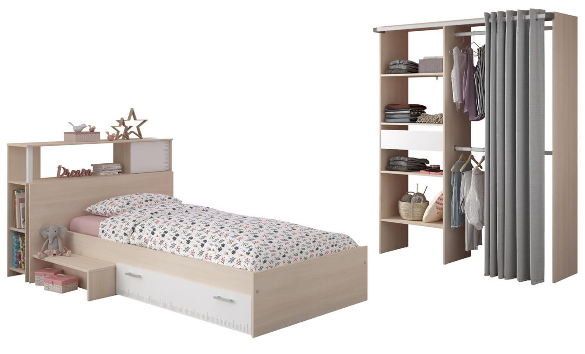 KINDERZIMMER Akazie, weiß, Jugendzimmer-Set 3-teilig - Silberfarben/Weiß, Holzwerkstoff/Kunststoff (203/182/48cm) - Parisot Meuble