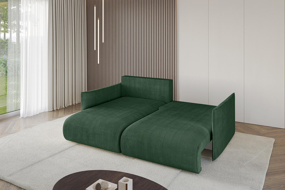 ECKSOFA mit Schlaffunktion und Bettkasten ONESK-L 208x165x40 Grün Cord - Grün, Holzwerkstoff/Kunststoff (208/165cm) - ALTDECOR