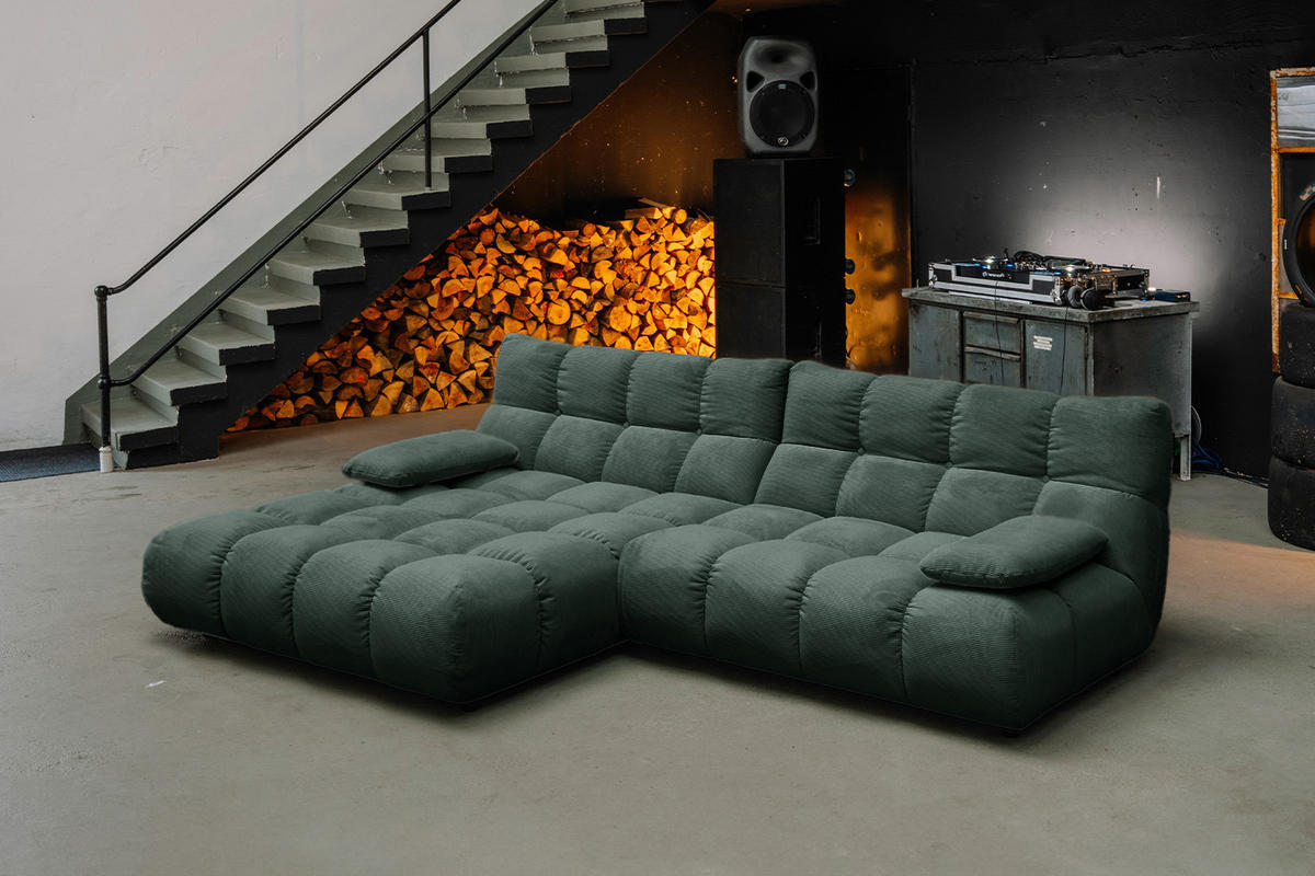 ECKSOFA VIVIEN Smaragdgrün Cord - Smaragdgrün/Schwarz, Kunststoff/Textil (290/178cm) - KAWOLA
