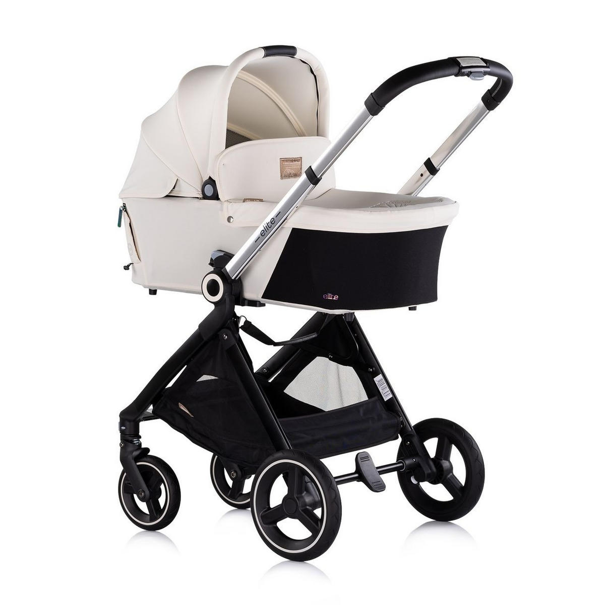 KINDERWAGEN Elite 3 in 1 schwarz beige i-Size Babyschale Sportsitz Babywanne Tasche - Beige/Schwarz, Metall (75/58/111cm) - Chipolino