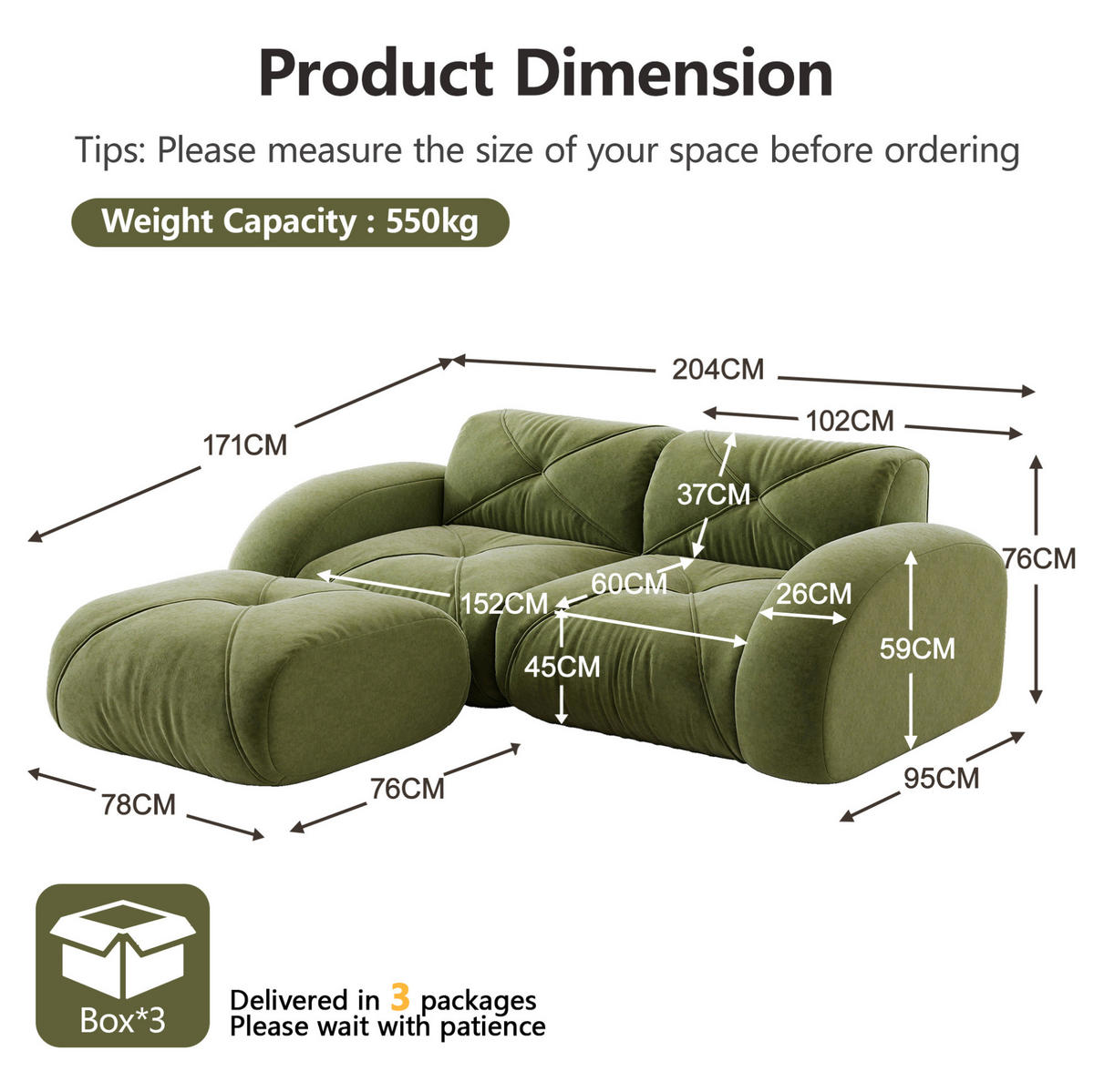 SOFA modular Chenille Green - Grün, Kunststoff (171/204cm) - Meubliv