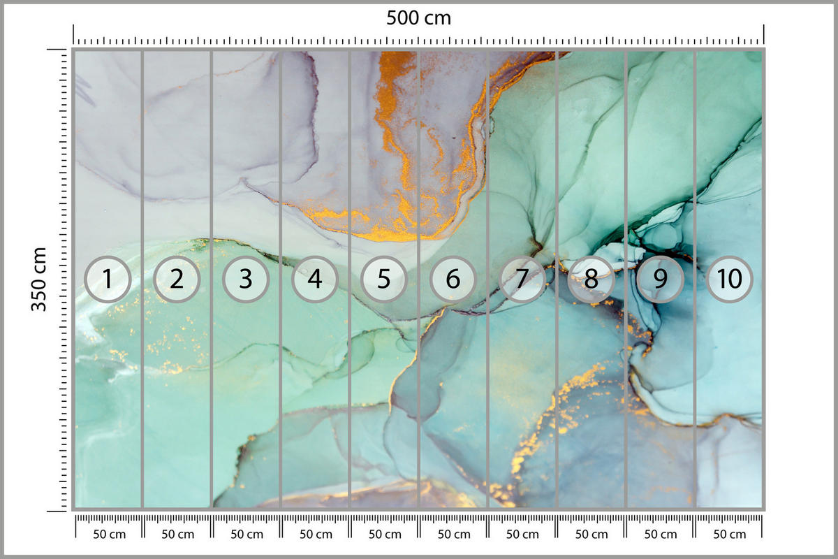 FOTOTAPETE für Badezimmer Blauer Marmor Goldadern Vintage 500x350 - Violett/Grün, Papier (500/350cm) - Muralo