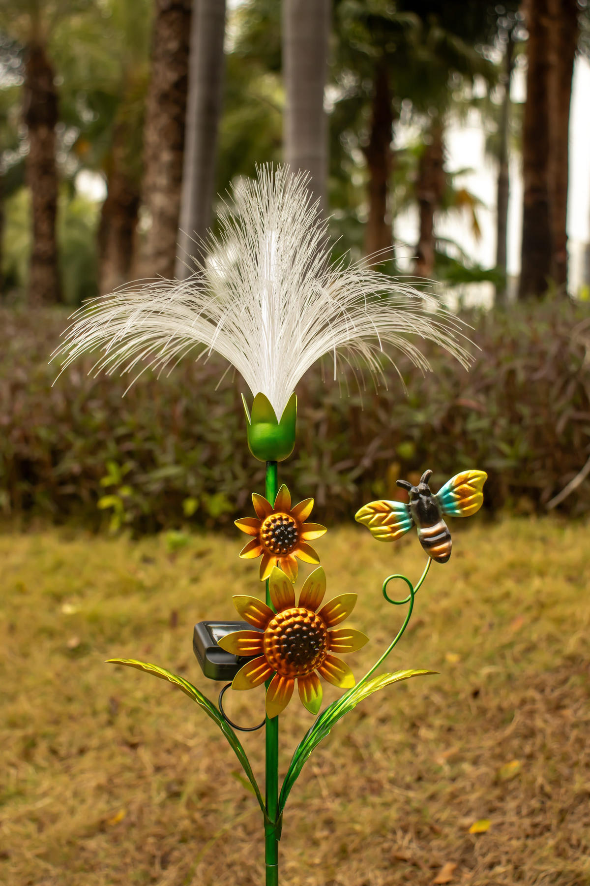 LED-SOLAR-GARTENSTECKER - Sonnenblume mit Fiber-Beleuchtung und Dämmerungssensor für stilvolle Garten-Dekoration, 1er-Set - Weiß, Kunststoff (5/28/93cm) - Northpoint