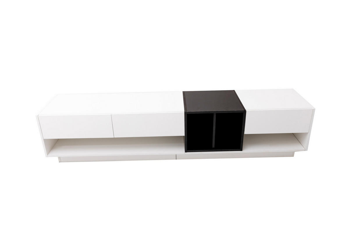 TV ormarić 190/40/42 cm bijelo-crni od iverice s visokim sjajem i 3 ladice - crna, drvni materijal (190/42/40cm) - OKWISH