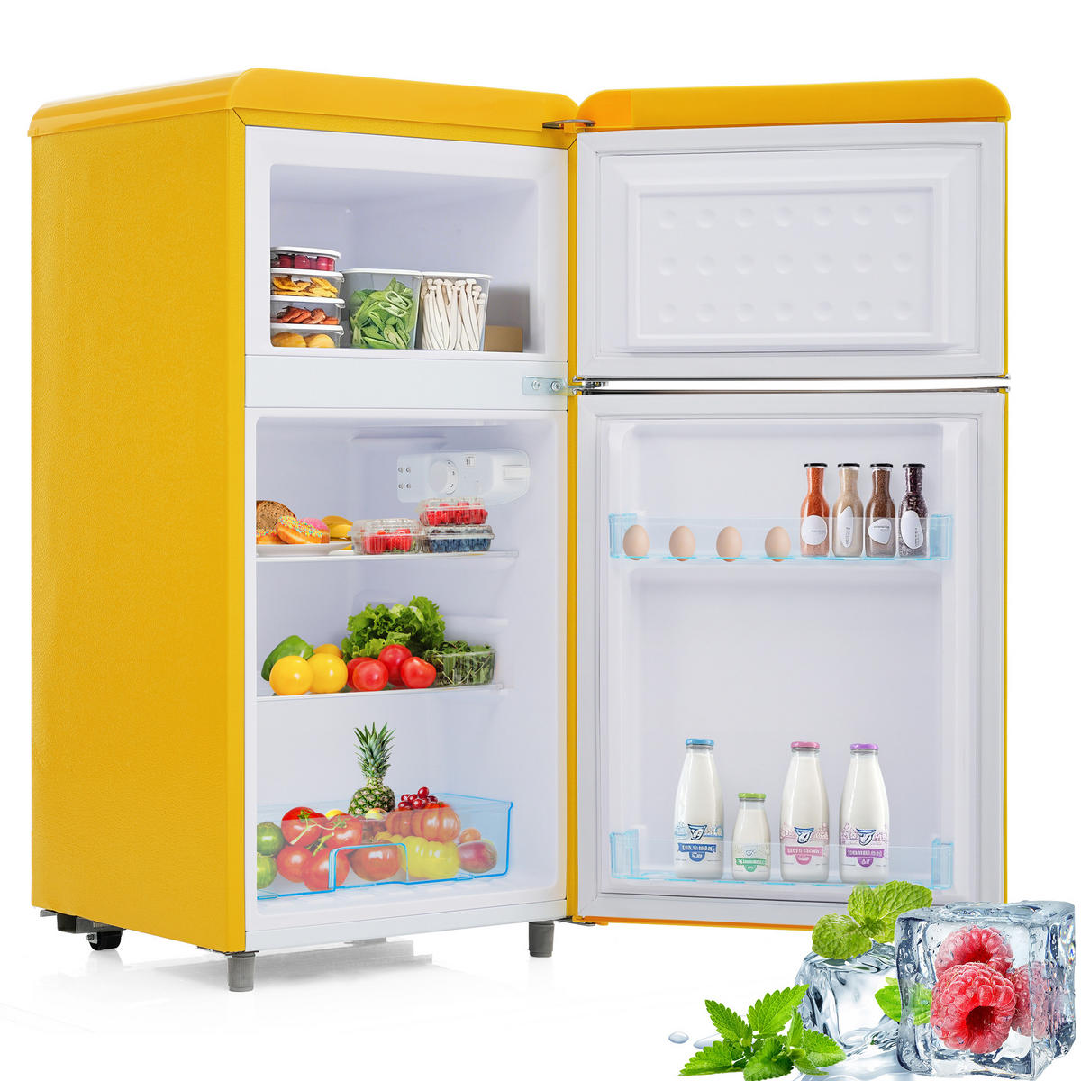 KÜHL-GEFRIER-KOMBINATION 72 l, 21 l Gefriervolumen, Energieeffizienzklasse E, Gelb - Gelb, Metall (45/73/46cm) - FOHERE