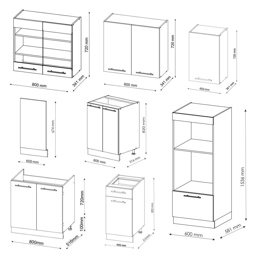 KÜCHENZEILE Fame-Line Anthrazit Hochglanz/Weiß 300 cm mit Hochschrank AP Eiche - Anthrazit/Weiß, Holzwerkstoff (300/81.6/60cm) - Vicco