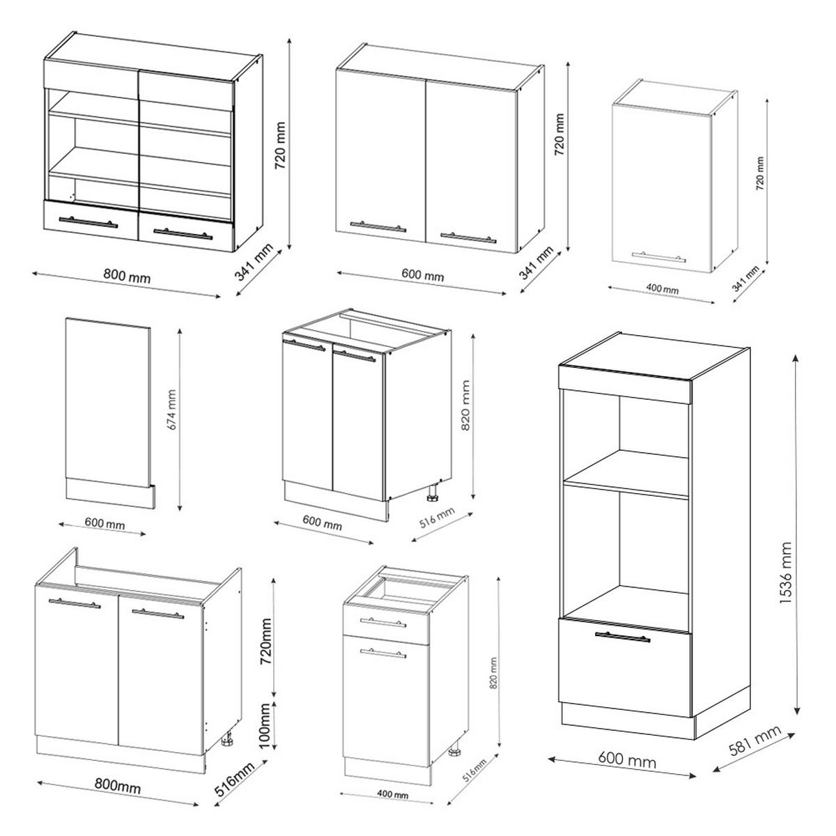 KÜCHENZEILE Fame-Line Weiß Landhaus/Weiß 300 cm mit Hochschrank AP Anthrazit - Creme/Weiß, Holzwerkstoff (300/81.6/60cm) - Vicco
