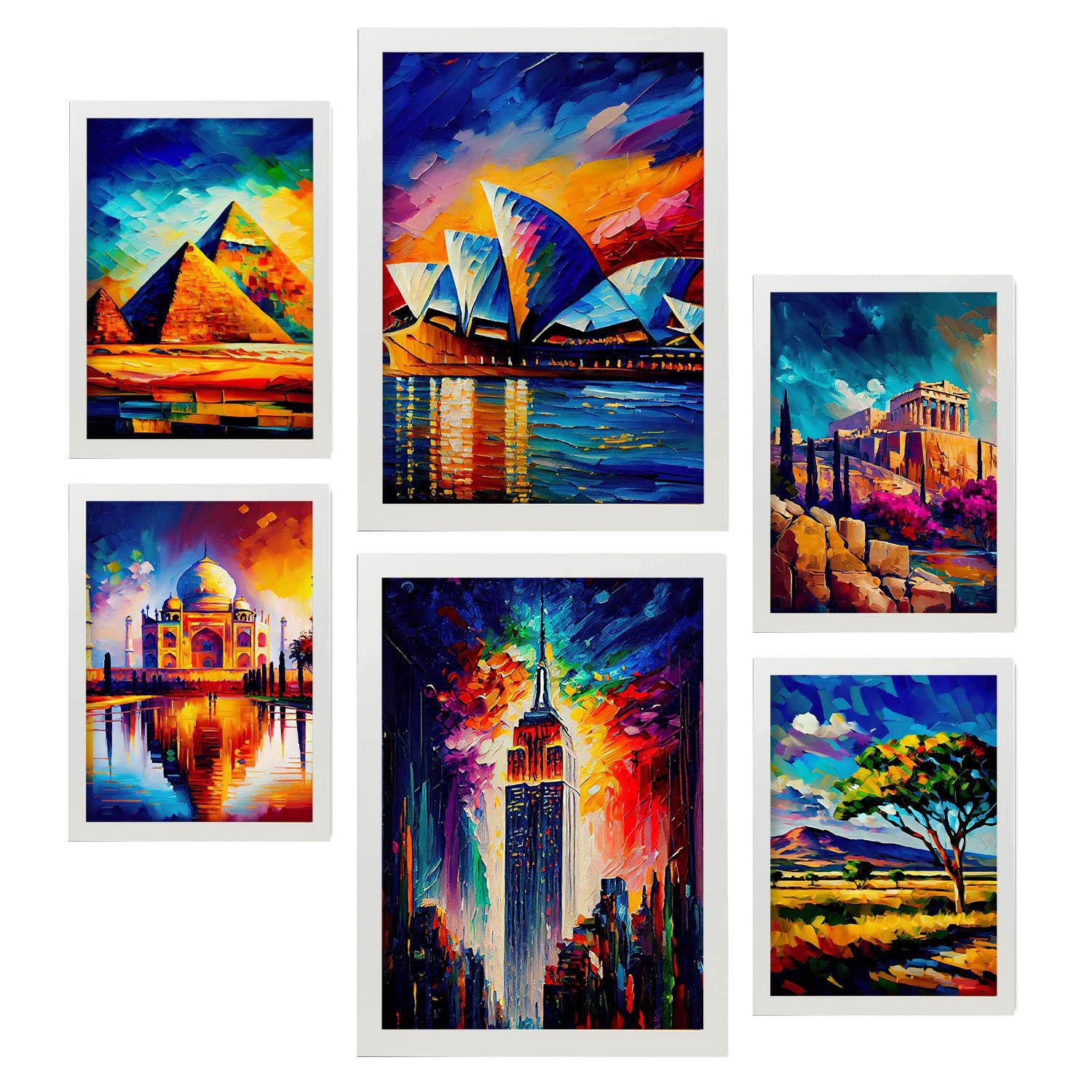 POSTER Set Mit 6 Erhöht Im Ölgemälde Stil A3 & A4 Weißer Rahmen - Weiß, Papier (29/3cm) - Nacnic