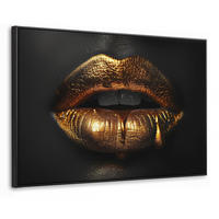 LEINWAND Bilder mit Rahmen - Frau - Porträt - Lippen - Gold - Schwarz - 120x80 - Schwarz, Textil (120/80cm) - MuchoWow