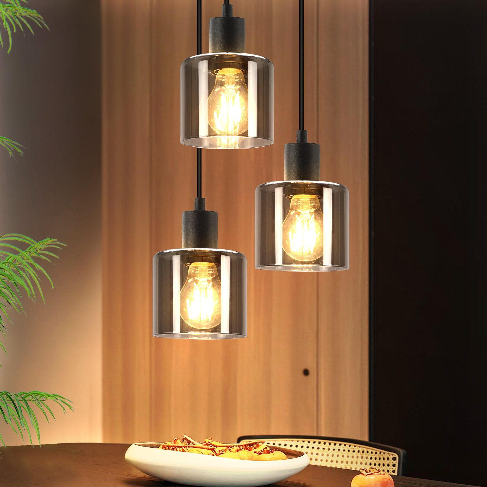 HÄNGELEUCHTE Klassik 3-flammig 26/26/195 cm - Grau, Glas (26/26/195cm) - Nettlife