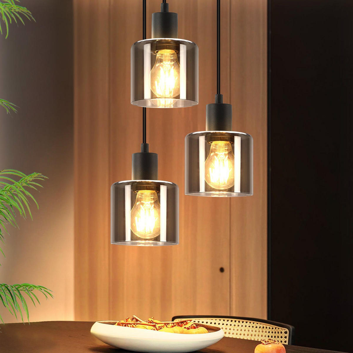 HÄNGELEUCHTE Klassik 3-flammig 26/26/195 cm - Grau, Glas (26/26/195cm) - Nettlife