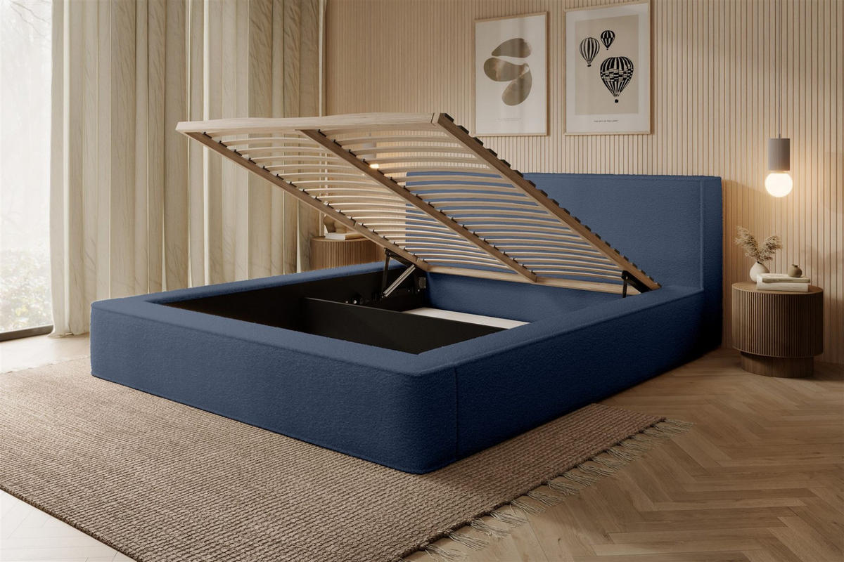 POLSTERBETT Omaha In Euphoria Komplett - Blau, Holzwerkstoff/Textil (140/200cm) - Fun Möbel
