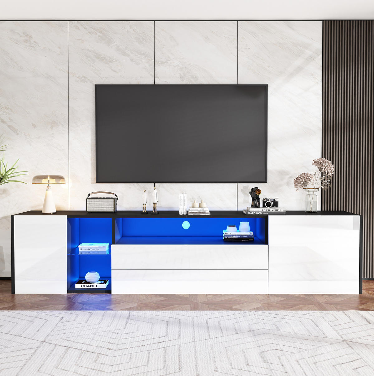 TV-ELEMENT mit LED 180 x 40 x 45 cm Weiß/Schwarz - Weiß, Holzwerkstoff (40/45/180cm) - Beauniv