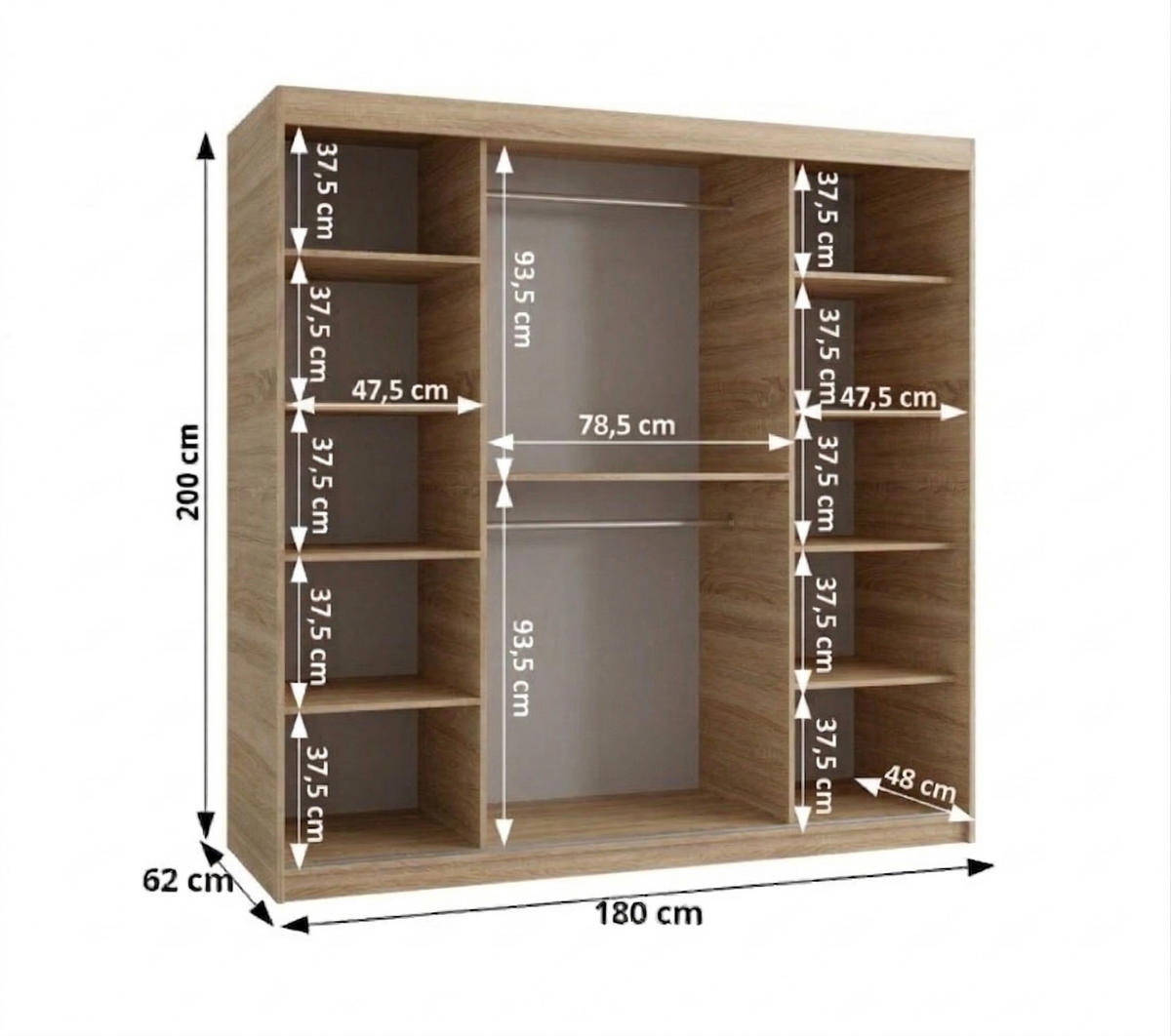 SCHIEBETÜRENSCHRANK TOKYO 200/180/62 2-türig - Silberfarben/Sonoma Eiche, Holz/Kunststoff (180/200/62cm) - MÖBEL KRYSPOL
