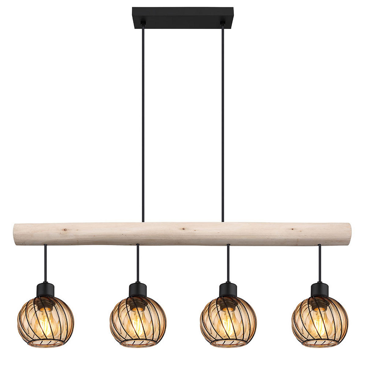 HÄNGELEUCHTE Holzoptik Braun Glas Amber - Braun, Holz (82/13/120cm) - Globo Lighting