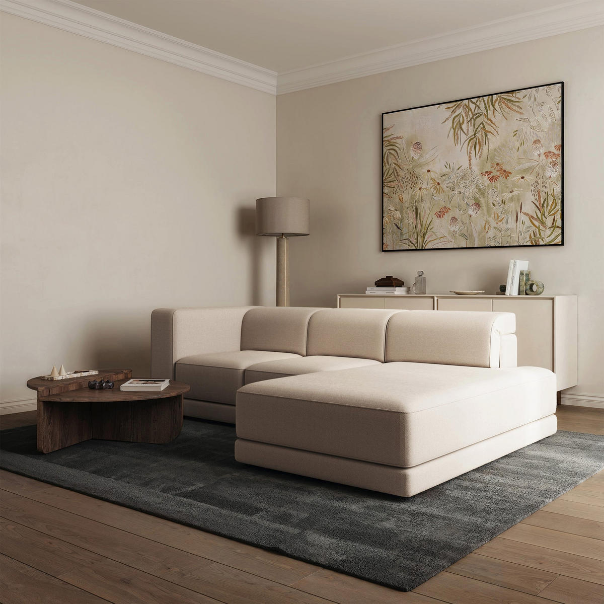 ECKSOFA Novals L-Form, 4-Sitzer, rechts 278 cm - Beige/Schwarz, Holz/Kunststoff (168/278cm) - Selsey