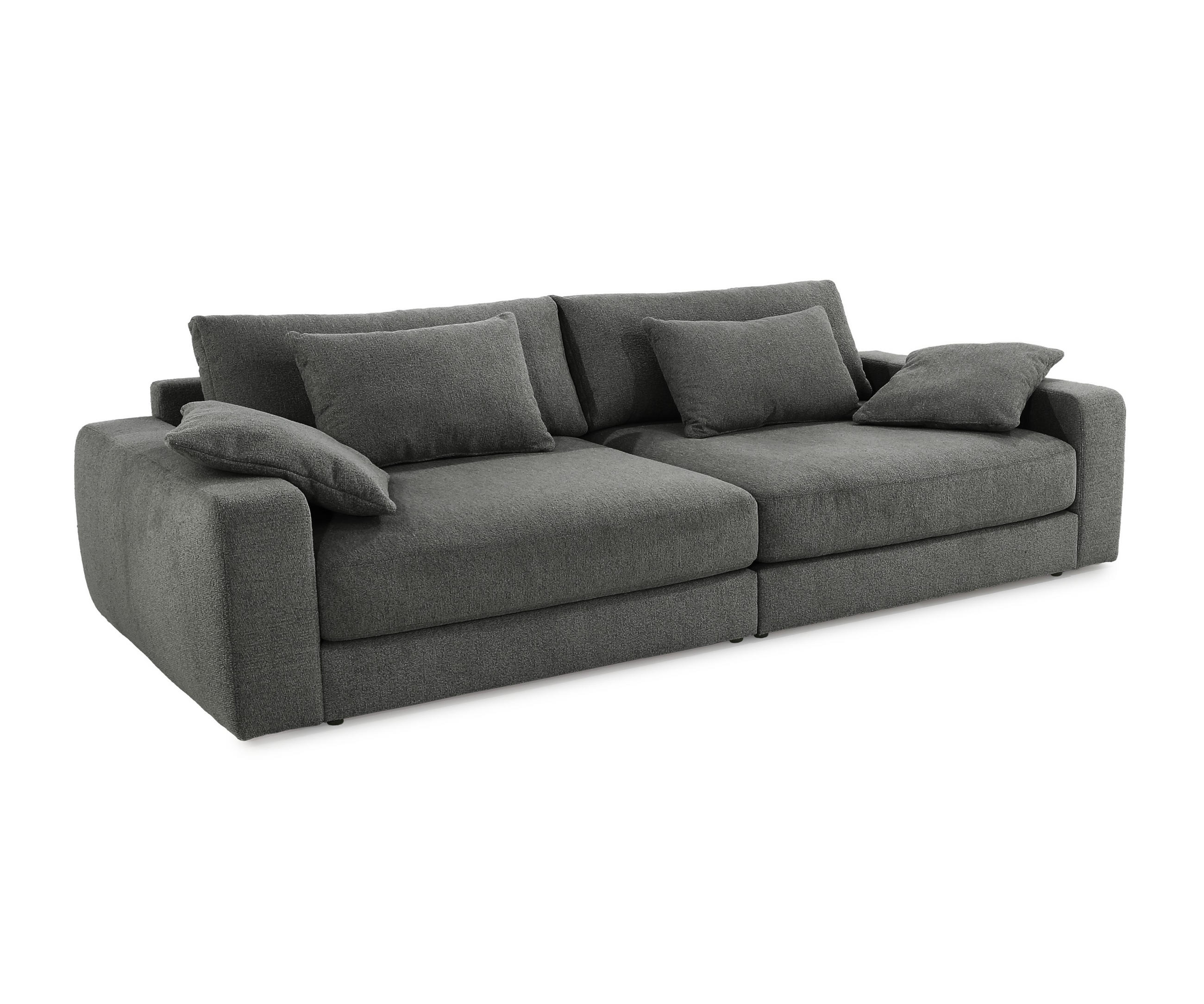 BIG-SOFA mit Federkern B290/T135/H90 cm extratief, Liegefläche 122x240 cm, Flachgewebe Dunkelgrau / 15248 - Dunkelgrau/Schwarz, Kunststoff/Textil (290/90/135cm) - luma-home