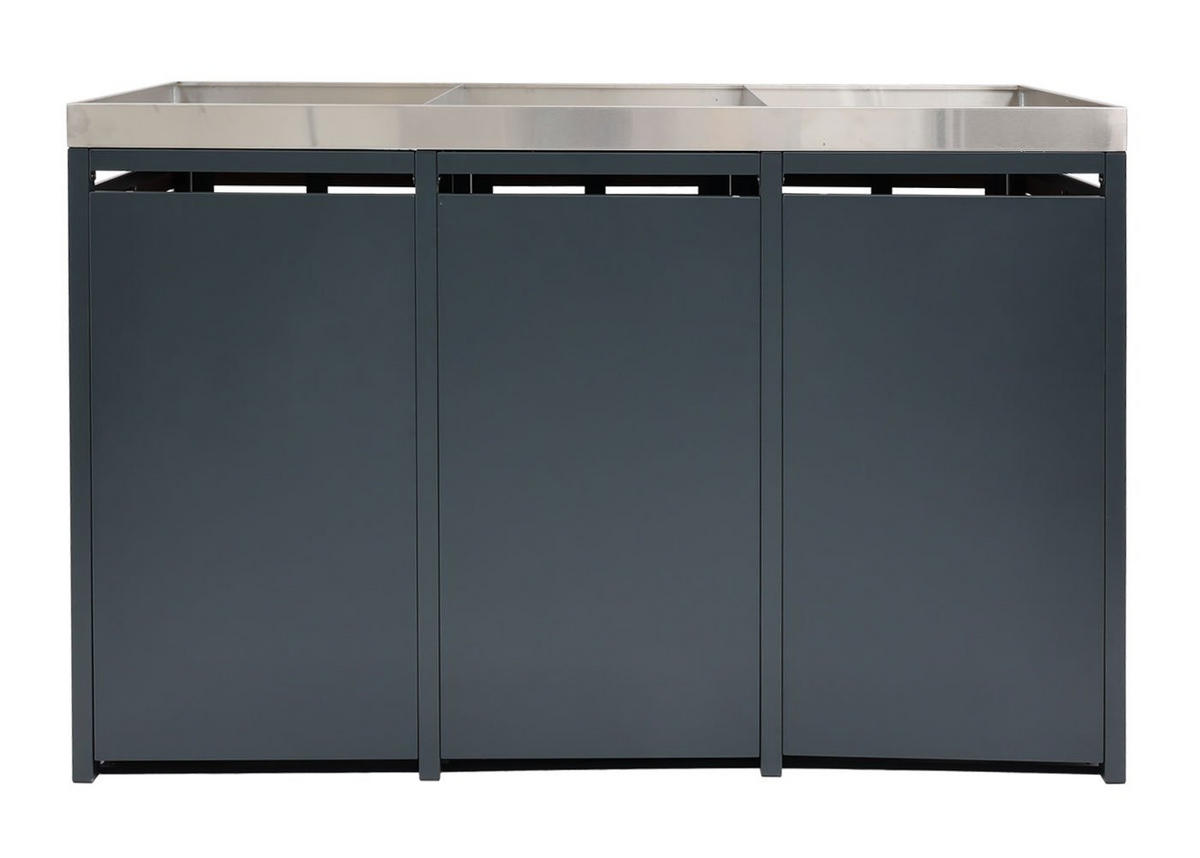 MÜLLTONNENBOX 3er mit Pflanzkasten HxBxT 124x200x84cm Walnuss-Holzoptik - Braun, Metall (200/124/84cm) - PROREGAL