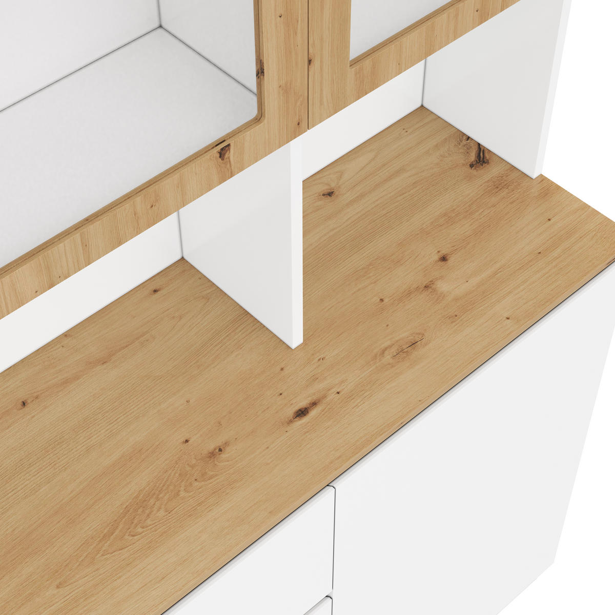VITRINE 120cm Weiß Eiche LED Hochschrank modern - Multicolor, Holzwerkstoff (120/200/40cm) - FLIEKS