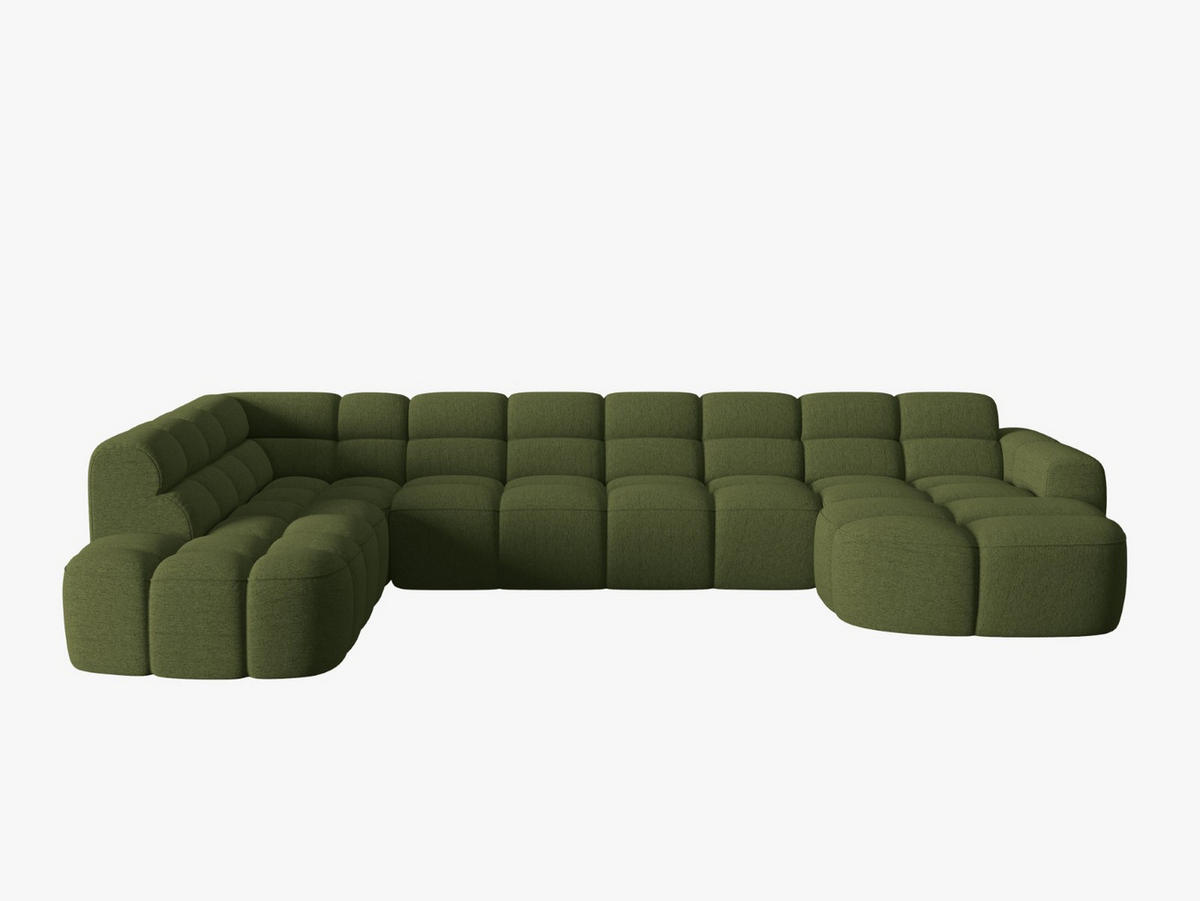 PANORAMASOFA links Lisa aus strukturiertem Stoff grün meliert 7 Sitzplätze - Grün, Textil (234/77/387cm) - Micadoni