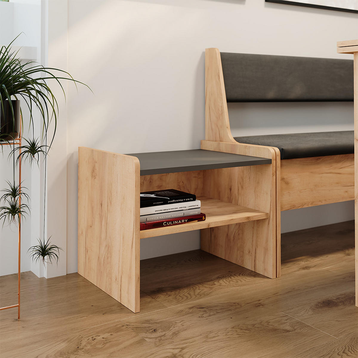 LAVICE DO JÍDELNY DO ROHU Roman Zlatý dub power/antracit - Sonoma dub/antracitová, kompozitní dřevo (53.5/45.5/41.1cm) - Vicco