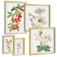 BILDER SET 5er Set - 50x50 cm & 20x30 cm & 40x60 cm Goldrahmen - Blumenmalerei im Retro-Stil - Goldfarben, Kunststoff (40/60cm) - TULUP