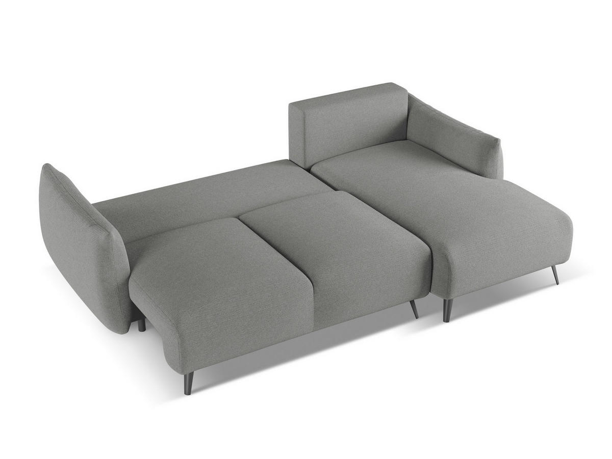ECKSOFA mit Schlaffunktion Chenille Stoff Grau - Schieferfarben/Schwarz, Textil/Metall (242/162cm) - Makamii