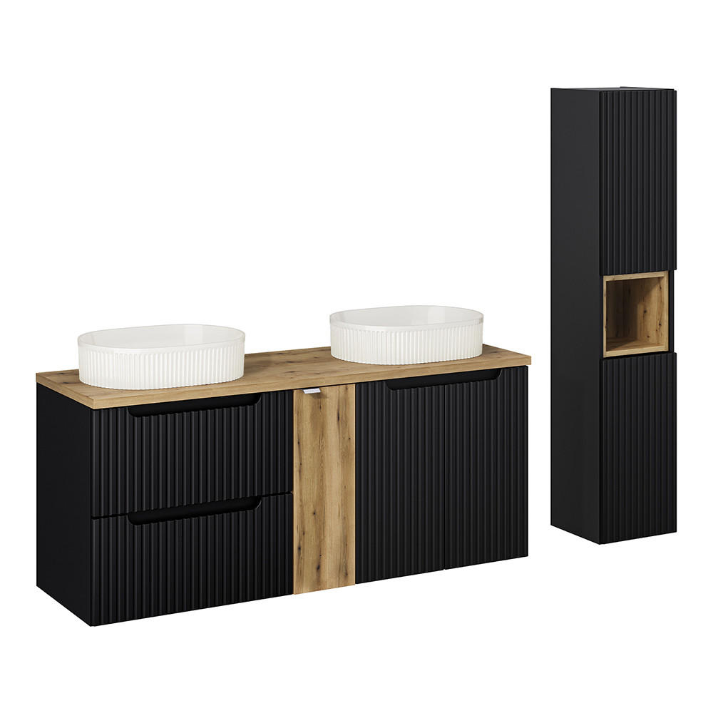 BADMÖBEL-SET 2-TLG. Newport-56 - Schwarz, Holzwerkstoff (200/190/40cm) - Lomado