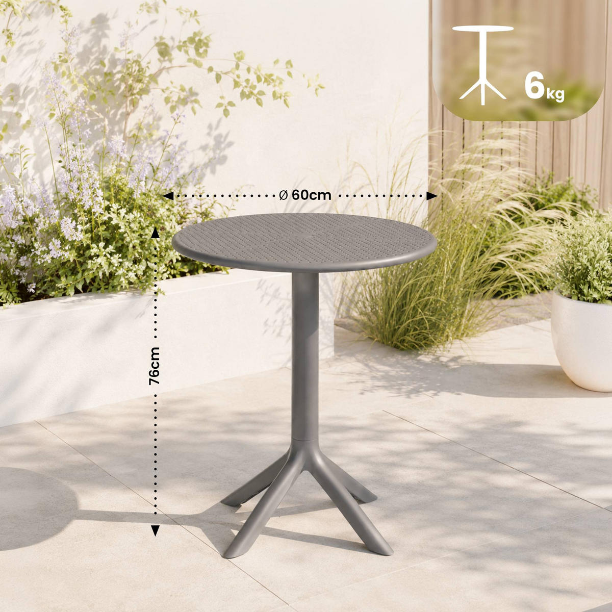 GARTENTISCH rund Kunststoff anthrazit - Anthrazit, Kunststoff (60/60/76cm) - CLP