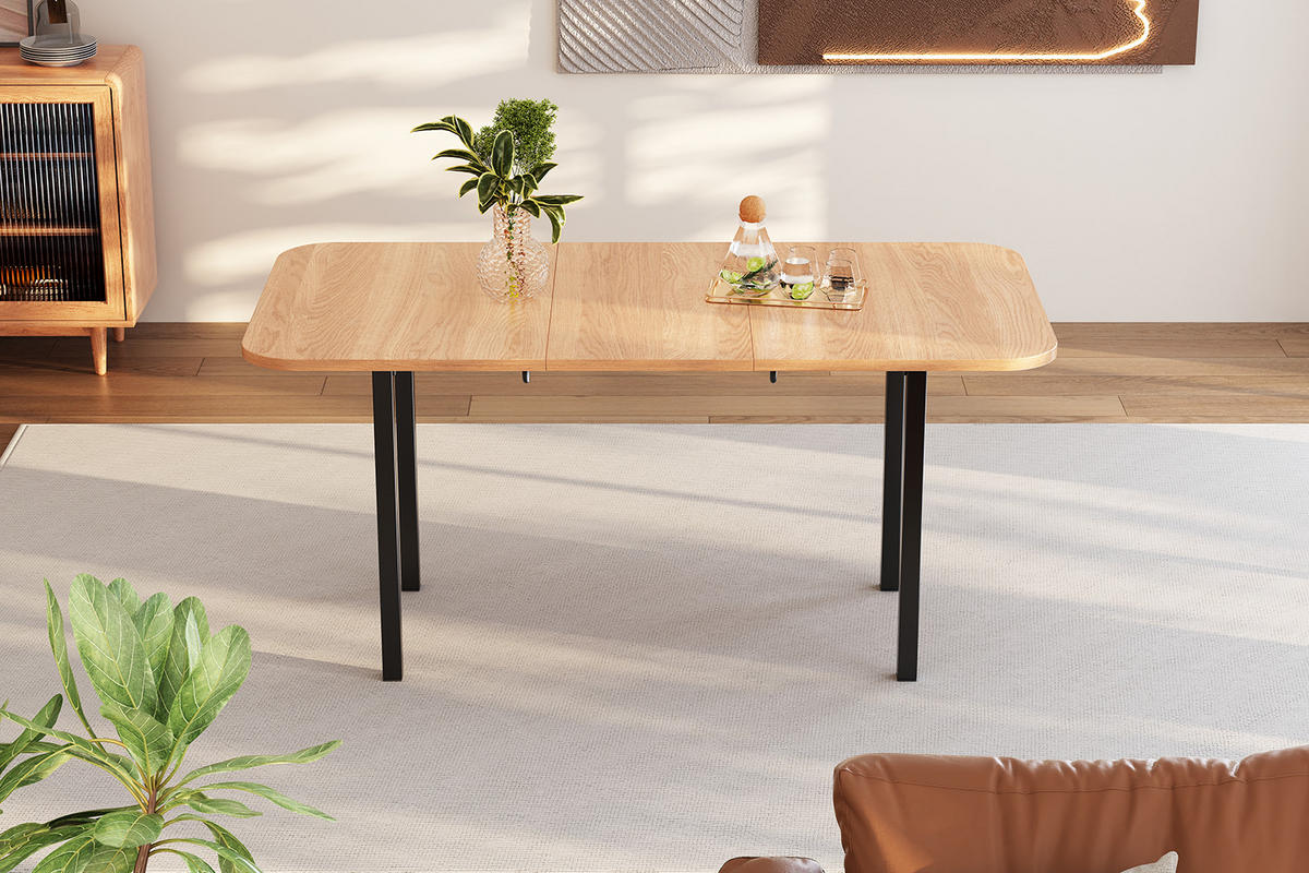 ESSTISCH Holzeffekt 120-160/80/75 cm - Braun, Holzwerkstoff/Metall (160/80/75cm) - Urban Meuble