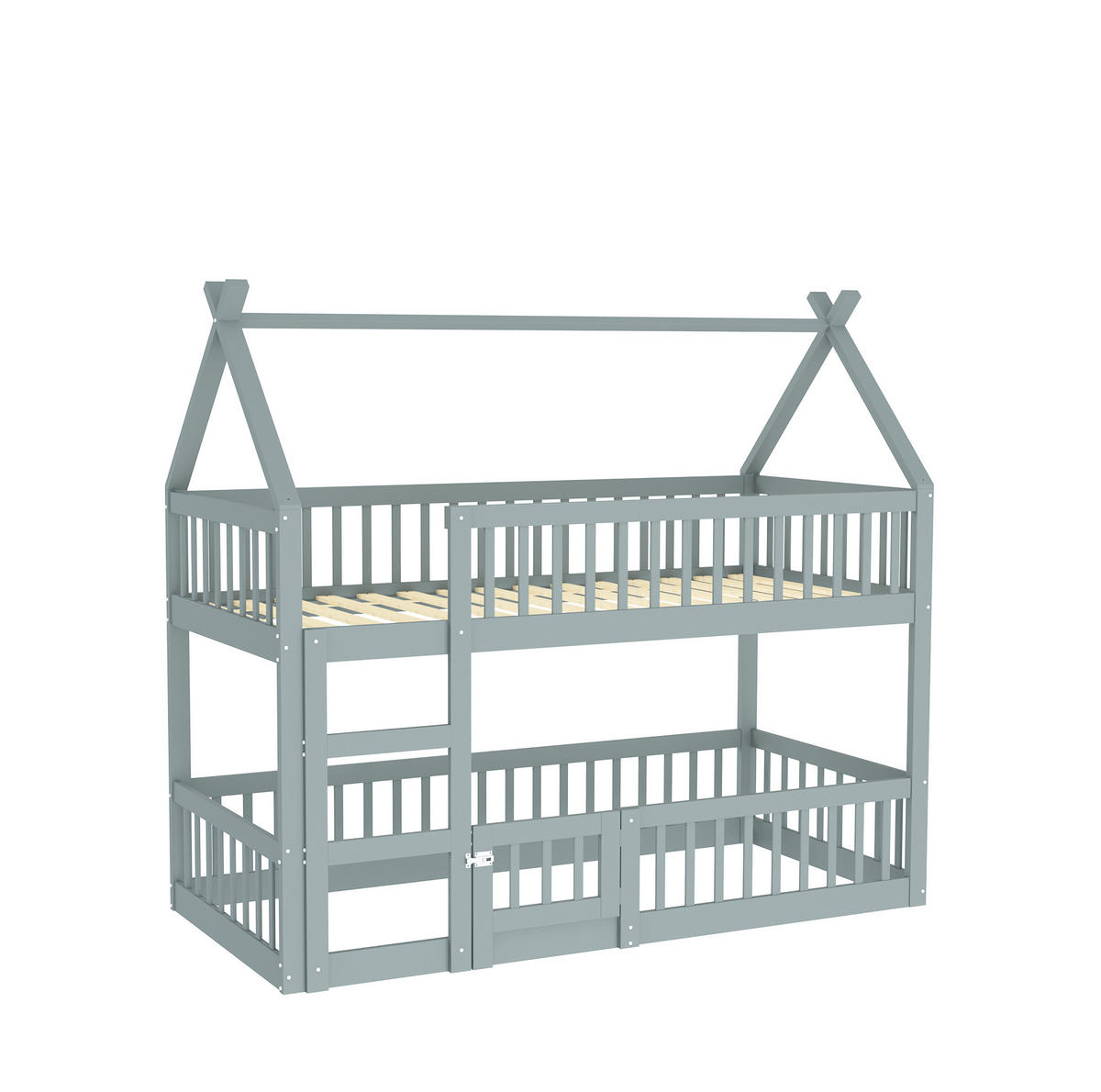 ETAGENBETT 90/200 cm mit Treppe, hoher Umrandung und Tür, Grau - Grau, Holzwerkstoff (90/200cm) - Redom