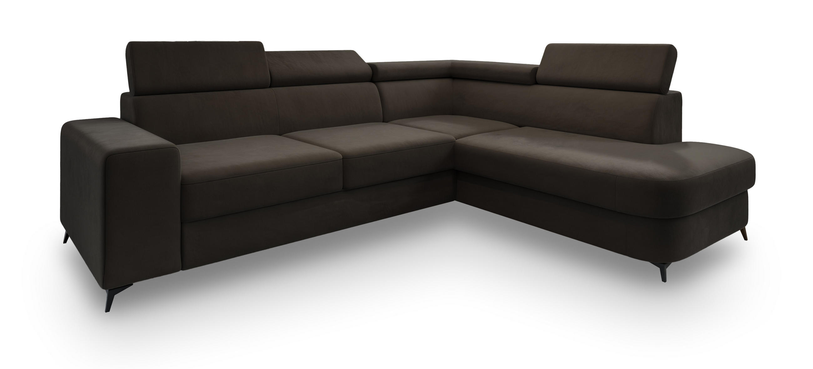 ECKSOFA ALVORO R-S Braun Velours-Stoff mit Schlaffunktion - Braun, Holz (253/190cm) - MASSENO