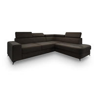 ECKSOFA ALVORO R-S Braun Velours-Stoff mit Schlaffunktion - Braun, Holz (253/190cm) - MASSENO