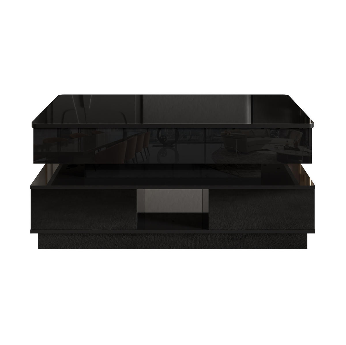 COUCHTISCH aus MDF 90x48x42,5 cm Schwarz hochglänzend mit Höhenverstellung, LED-Beleuchtung und Steckdose - Schwarz, Holzwerkstoff (90/48/42.5cm) - IVMEU