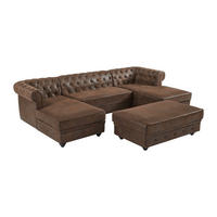 WOHNLANDSCHAFT & Hocker - Mikrofaser - Vintage-Leder-Optik - CHESTERFIELD - Braun, Textil (290/163cm) - Vente-Unique